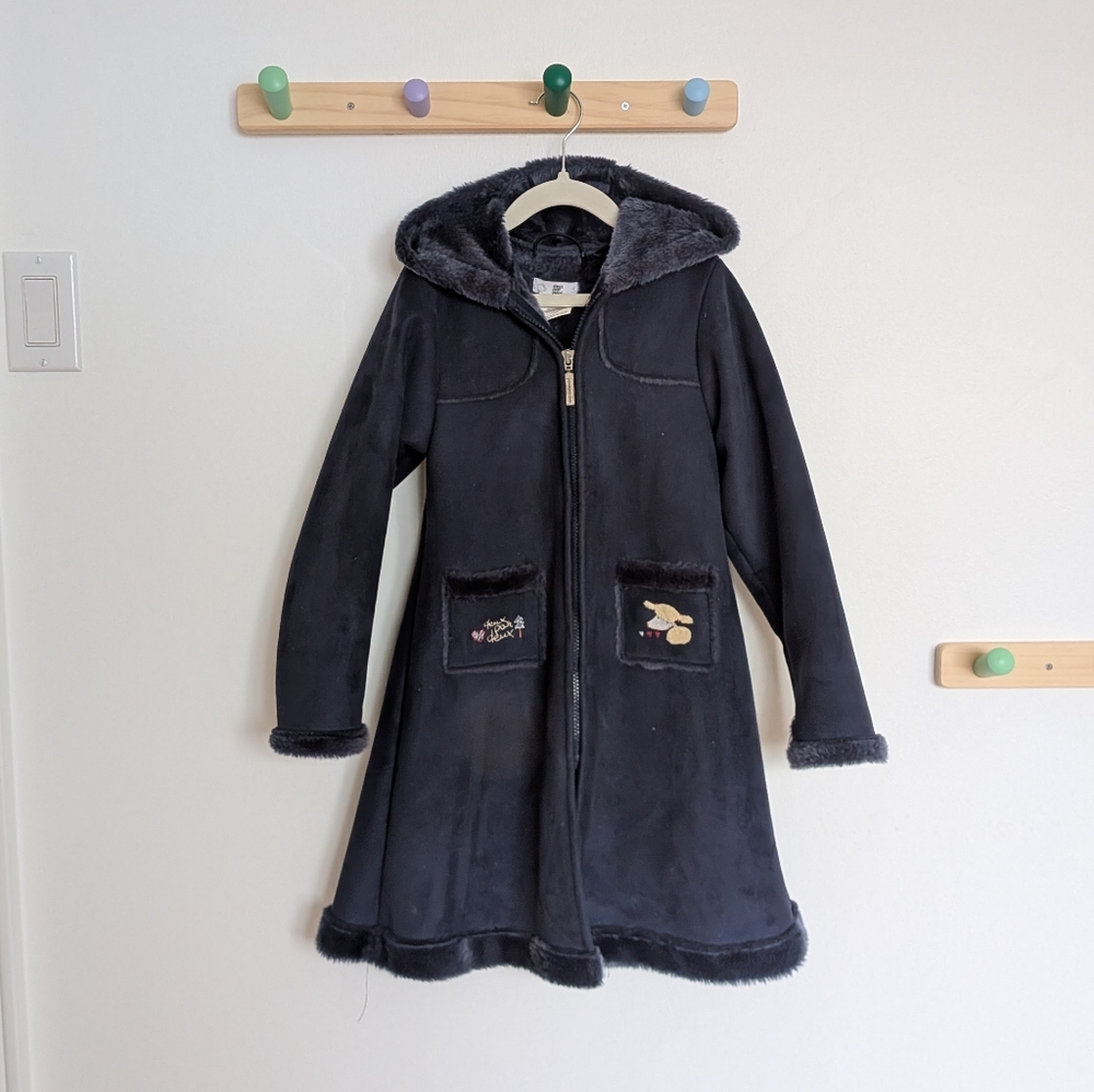 VINTAGE - deux par deux - 5A - Girls Blue Faux Fur Trim And Fau Suede Long Coat